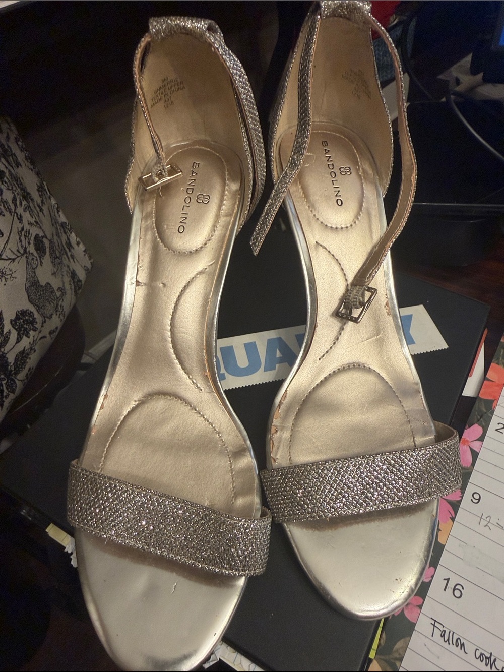 Bandolino Women's Glitter Ankle-Strap Sandals in Metallic gold.